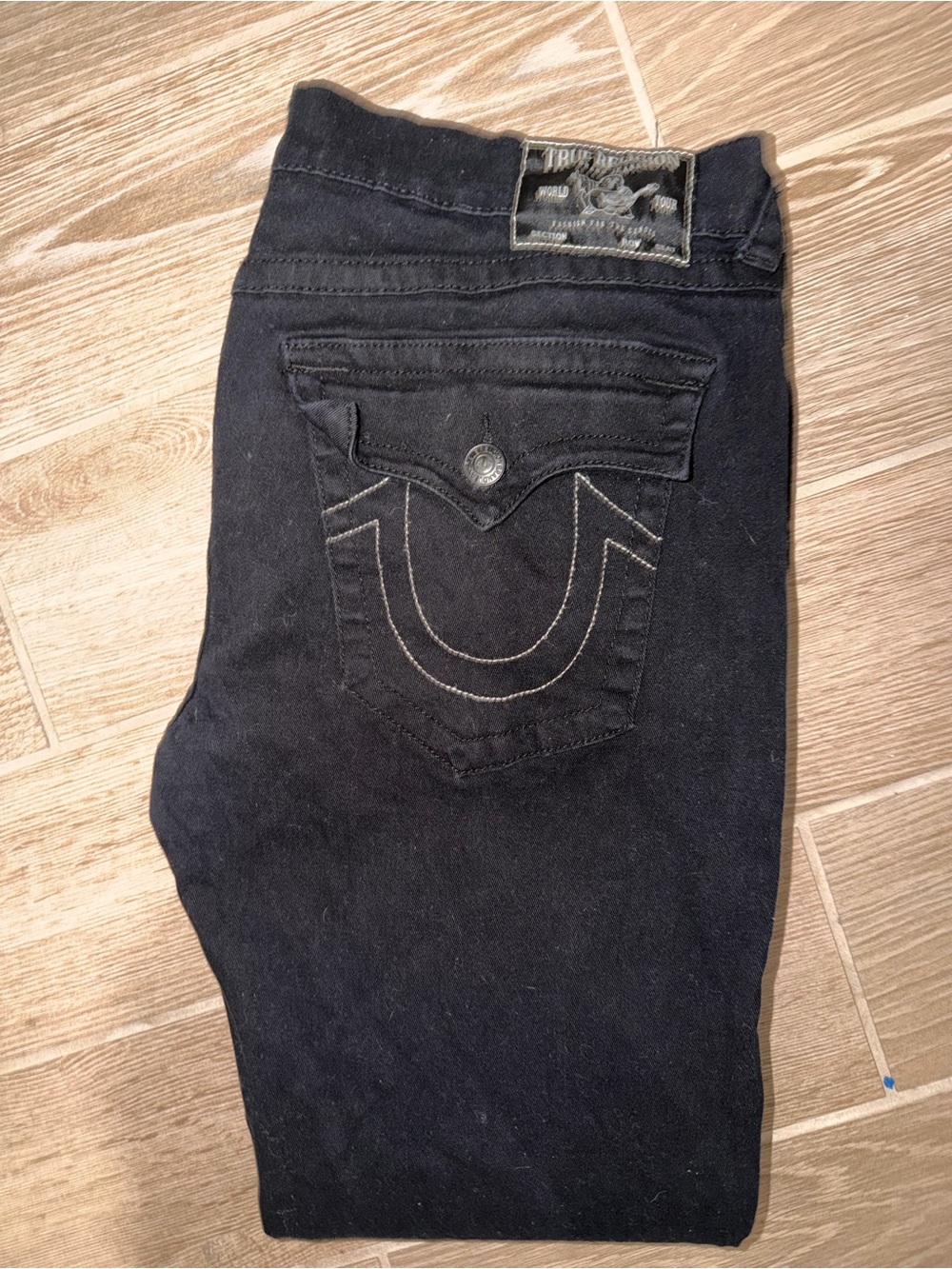 True Religion Men’s Black Straight Jeans with Signature Pocket Stitch